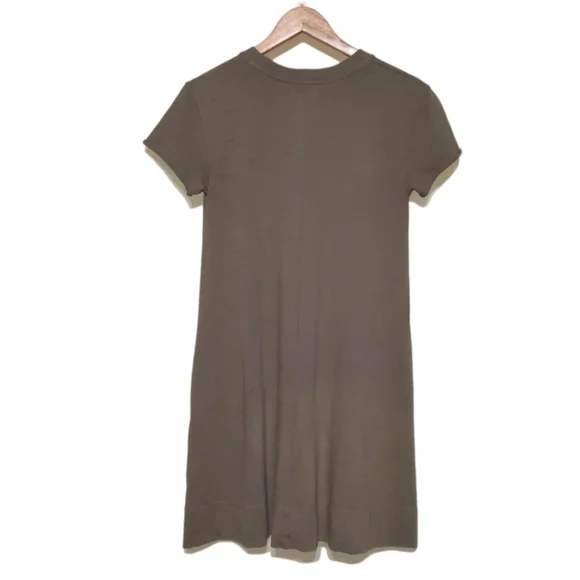 NATION LTD T-shirt Dress A-line Pockets Monochrome Med Khaki Olive Green XS 0 2 - Picture 5 of 8